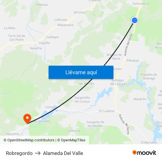 Robregordo to Alameda Del Valle map