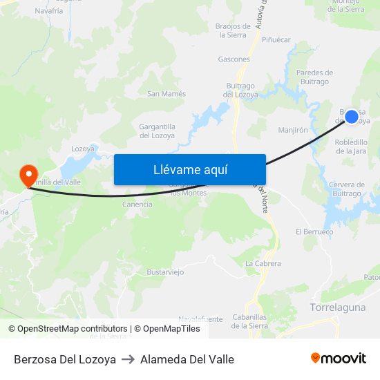 Berzosa Del Lozoya to Alameda Del Valle map