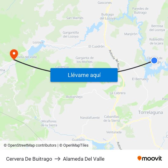Cervera De Buitrago to Alameda Del Valle map