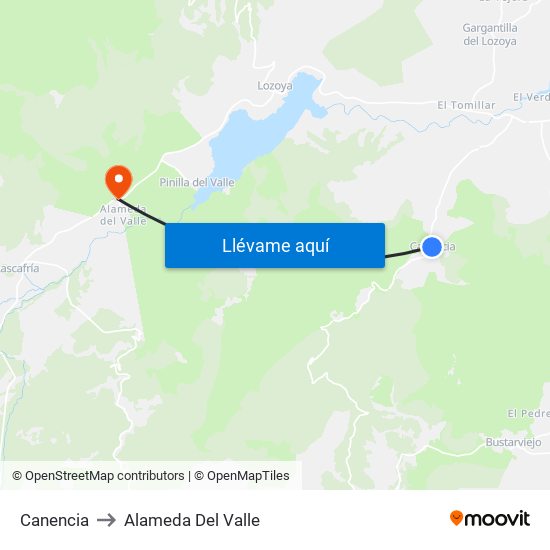 Canencia to Alameda Del Valle map
