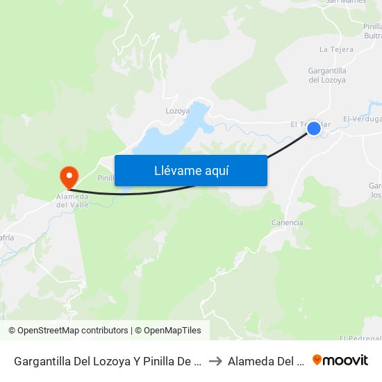 Gargantilla Del Lozoya Y Pinilla De Buitrago to Alameda Del Valle map