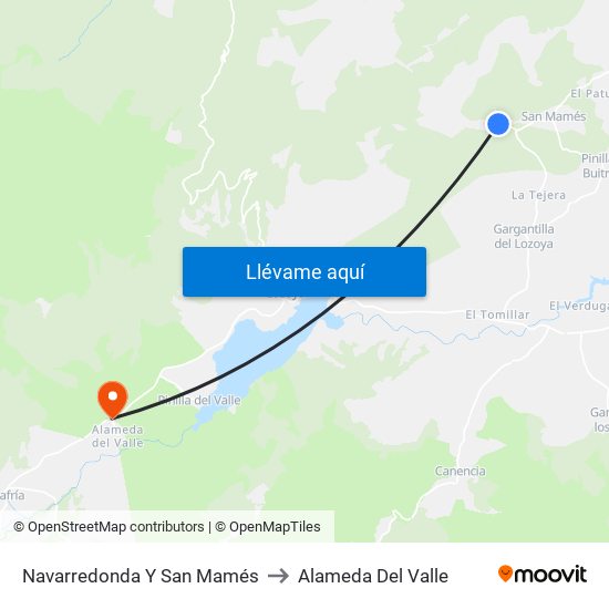Navarredonda Y San Mamés to Alameda Del Valle map