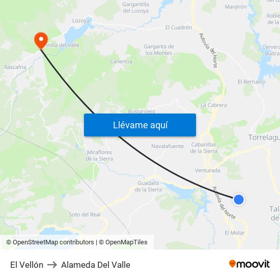 El Vellón to Alameda Del Valle map