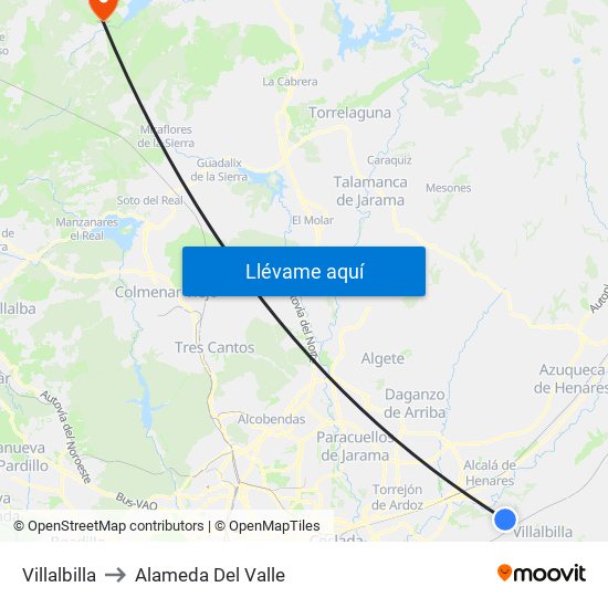 Villalbilla to Alameda Del Valle map