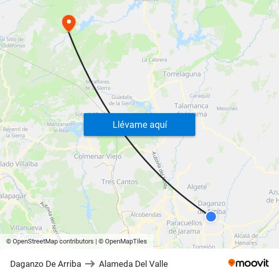 Daganzo De Arriba to Alameda Del Valle map