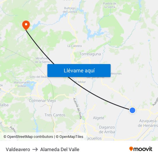 Valdeavero to Alameda Del Valle map