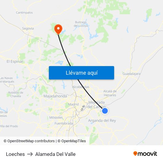 Loeches to Alameda Del Valle map