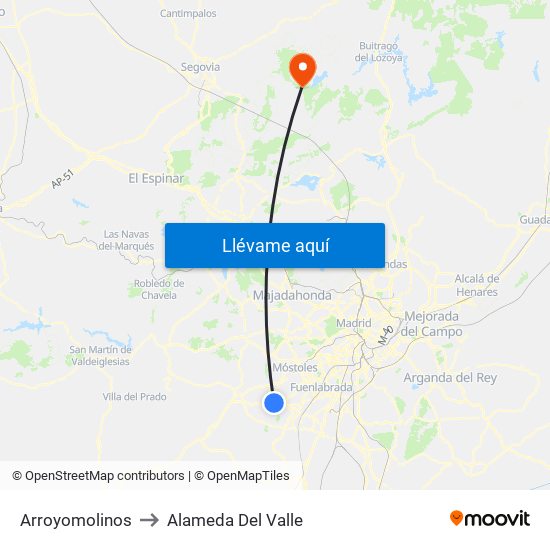 Arroyomolinos to Alameda Del Valle map