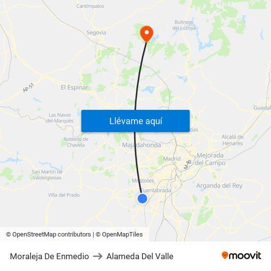 Moraleja De Enmedio to Alameda Del Valle map