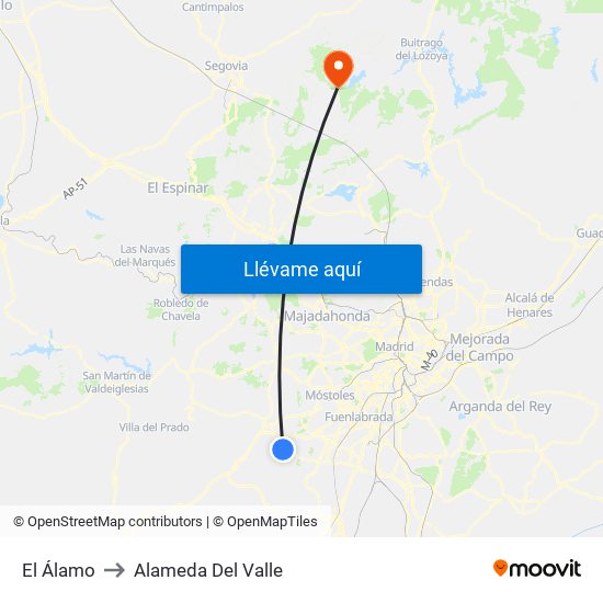 El Álamo to Alameda Del Valle map