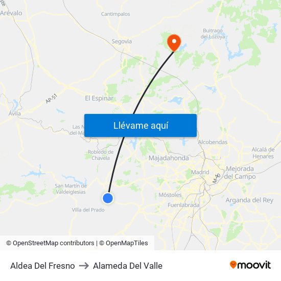 Aldea Del Fresno to Alameda Del Valle map