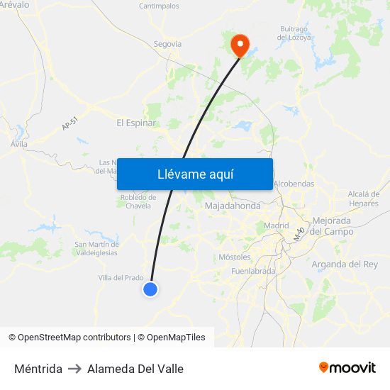 Méntrida to Alameda Del Valle map