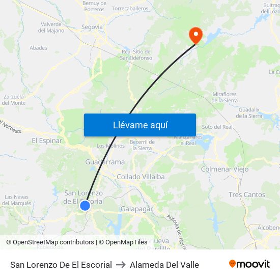 San Lorenzo De El Escorial to Alameda Del Valle map