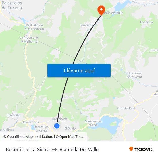 Becerril De La Sierra to Alameda Del Valle map