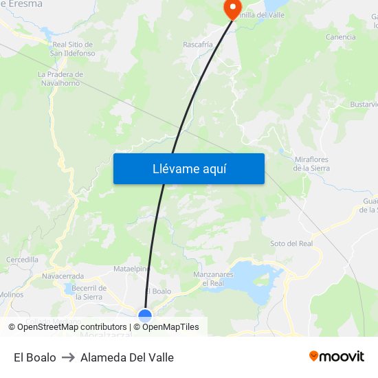 El Boalo to Alameda Del Valle map