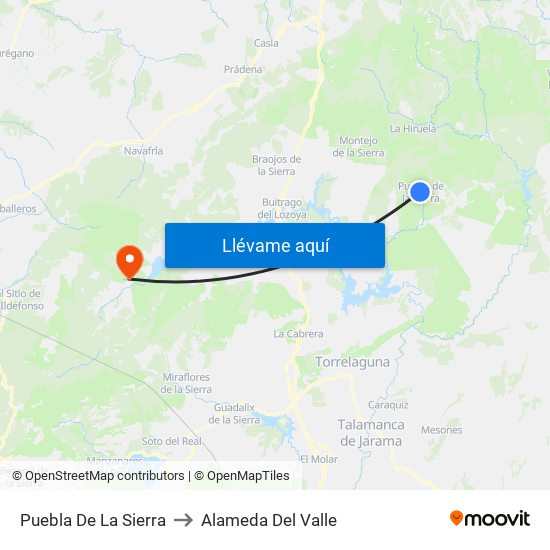 Puebla De La Sierra to Alameda Del Valle map