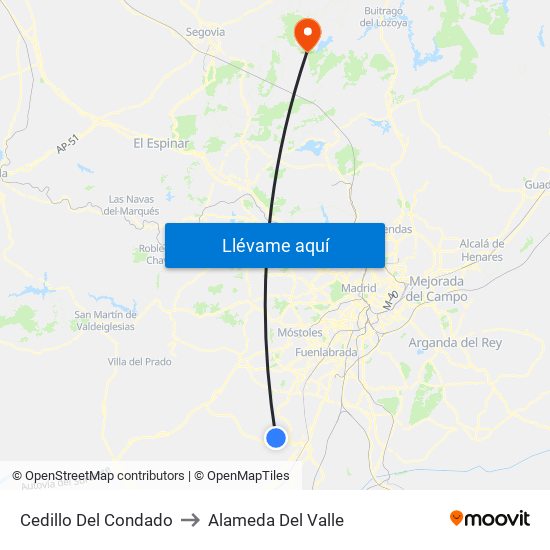 Cedillo Del Condado to Alameda Del Valle map