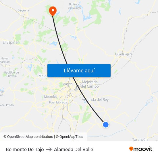 Belmonte De Tajo to Alameda Del Valle map