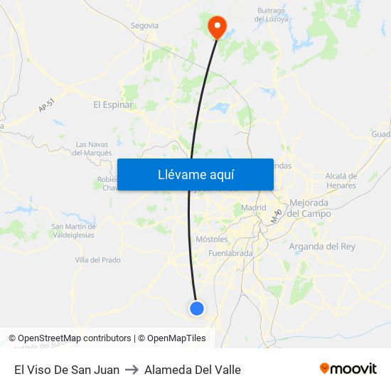 El Viso De San Juan to Alameda Del Valle map