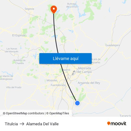 Titulcia to Alameda Del Valle map
