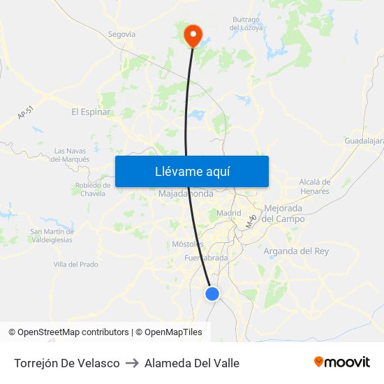 Torrejón De Velasco to Alameda Del Valle map