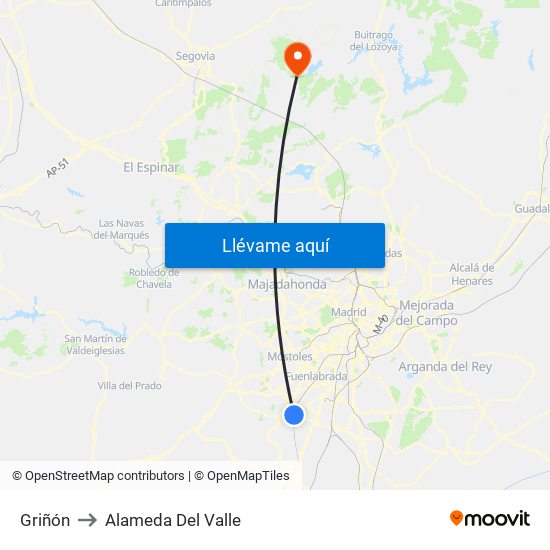 Griñón to Alameda Del Valle map