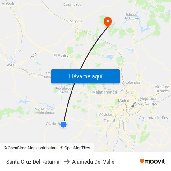 Santa Cruz Del Retamar to Alameda Del Valle map