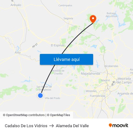 Cadalso De Los Vidrios to Alameda Del Valle map
