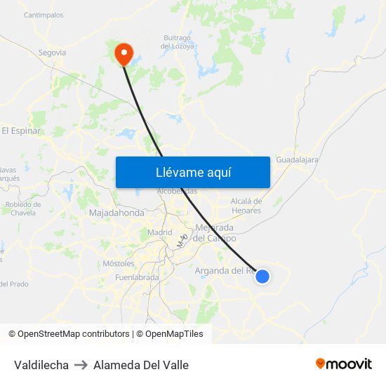 Valdilecha to Alameda Del Valle map
