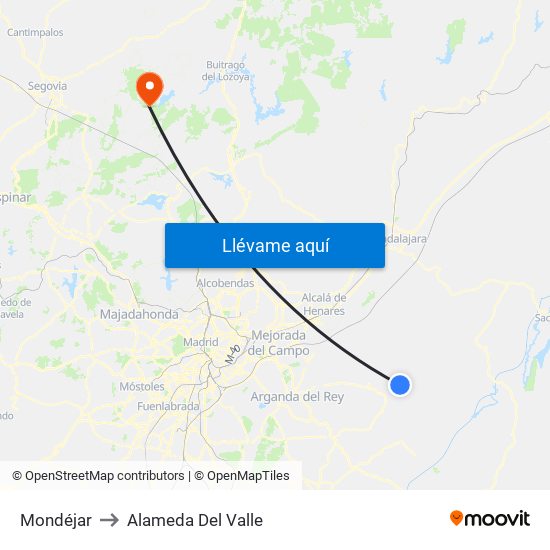 Mondéjar to Alameda Del Valle map