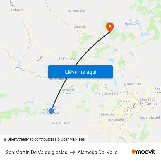 San Martín De Valdeiglesias to Alameda Del Valle map