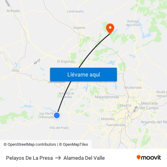 Pelayos De La Presa to Alameda Del Valle map