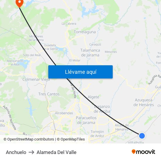 Anchuelo to Alameda Del Valle map