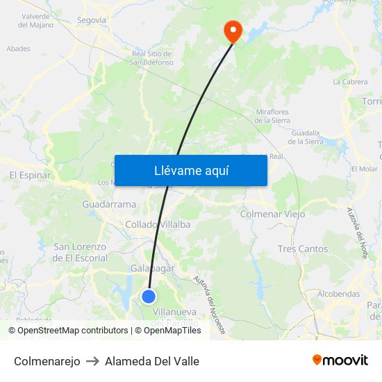 Colmenarejo to Alameda Del Valle map