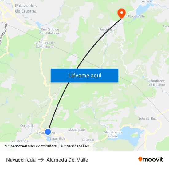 Navacerrada to Alameda Del Valle map