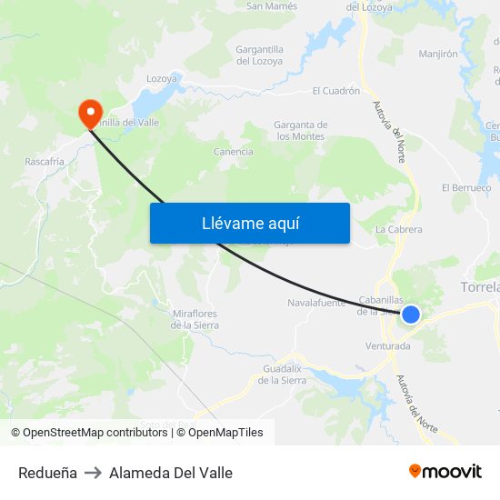 Redueña to Alameda Del Valle map