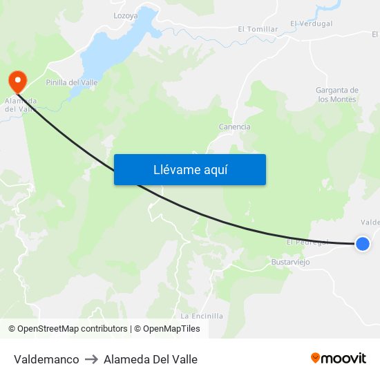 Valdemanco to Alameda Del Valle map