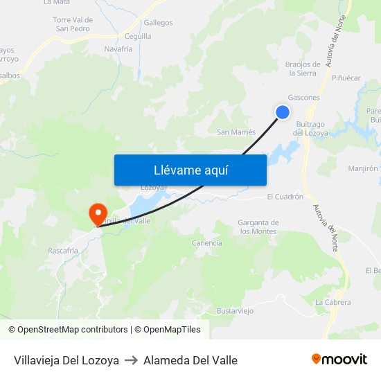 Villavieja Del Lozoya to Alameda Del Valle map