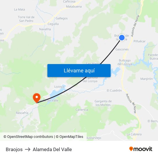 Braojos to Alameda Del Valle map