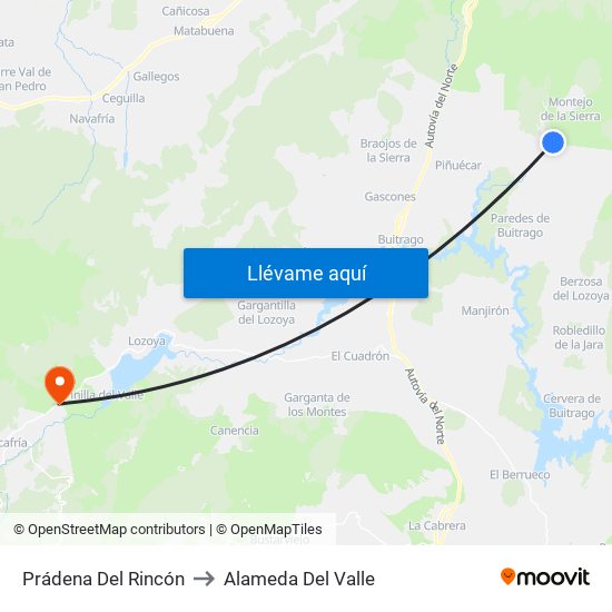 Prádena Del Rincón to Alameda Del Valle map