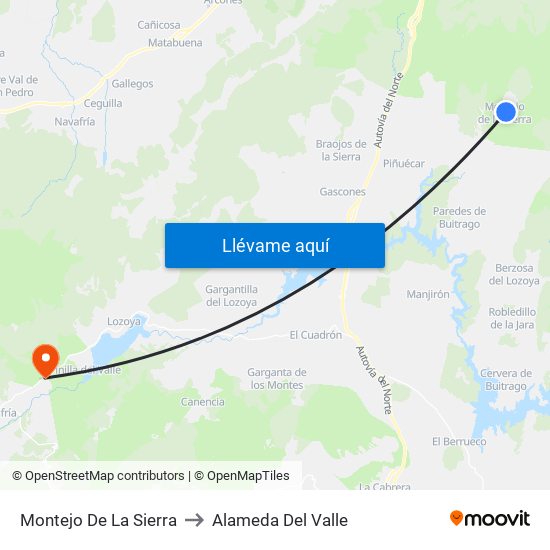 Montejo De La Sierra to Alameda Del Valle map