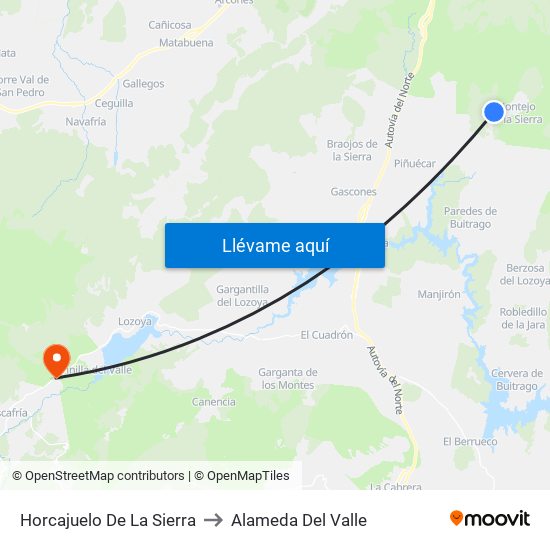 Horcajuelo De La Sierra to Alameda Del Valle map