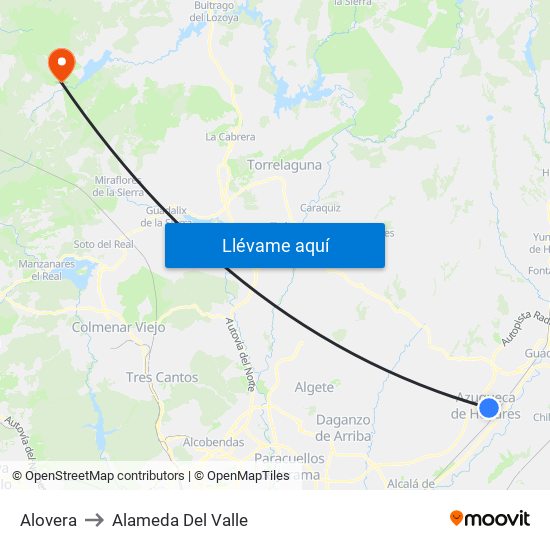 Alovera to Alameda Del Valle map