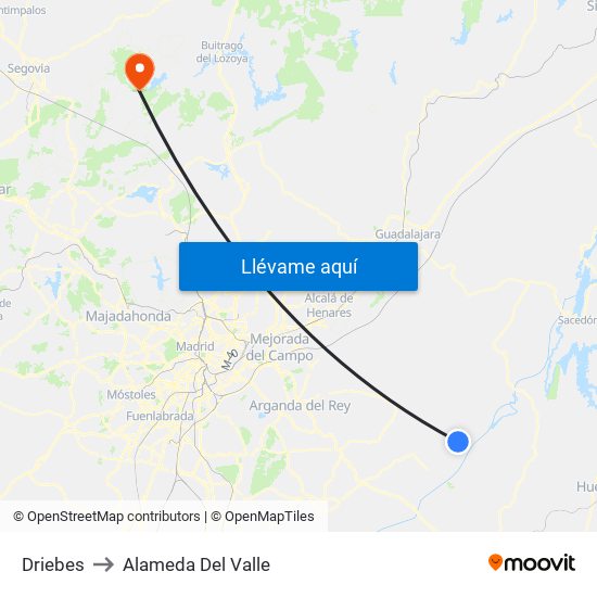 Driebes to Alameda Del Valle map