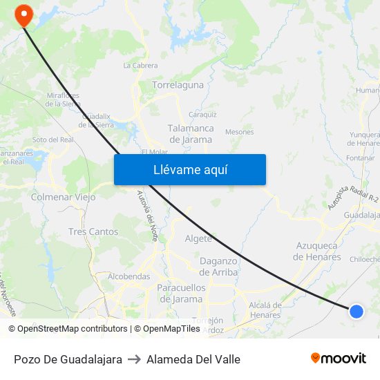 Pozo De Guadalajara to Alameda Del Valle map