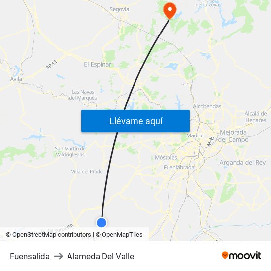 Fuensalida to Alameda Del Valle map