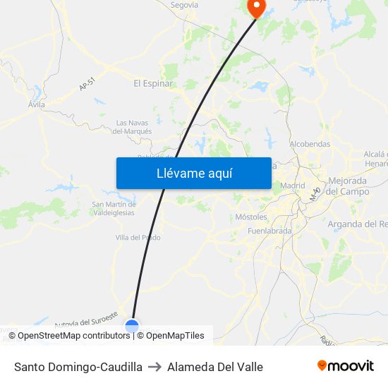 Santo Domingo-Caudilla to Alameda Del Valle map