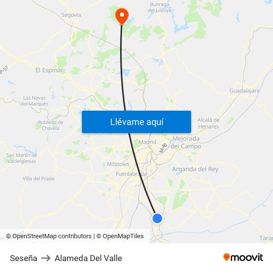 Seseña to Alameda Del Valle map