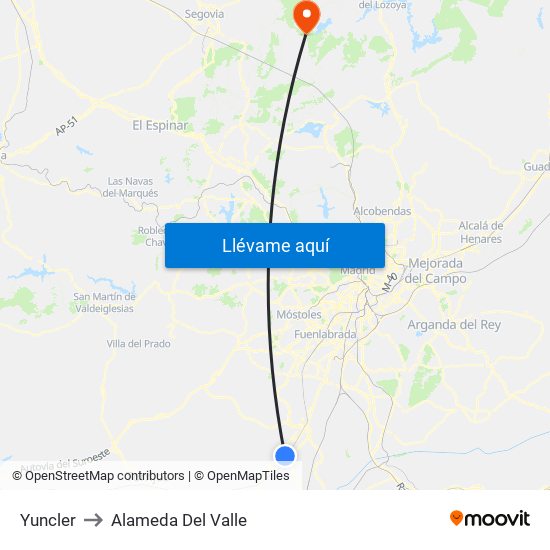 Yuncler to Alameda Del Valle map