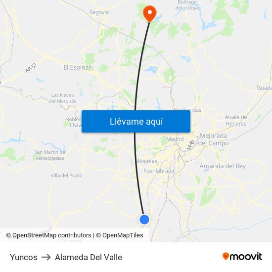 Yuncos to Alameda Del Valle map